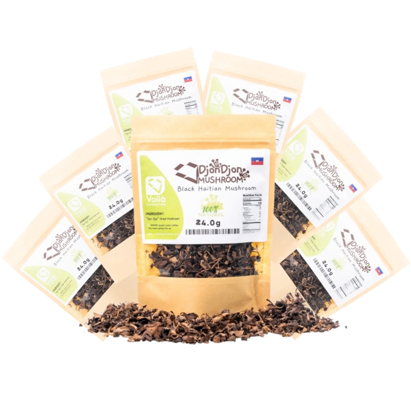 DjonDjon Black Haitian Mushrooms - Rare Mountain-Grown Culinary Delicacy (6-Pack, 24g each)