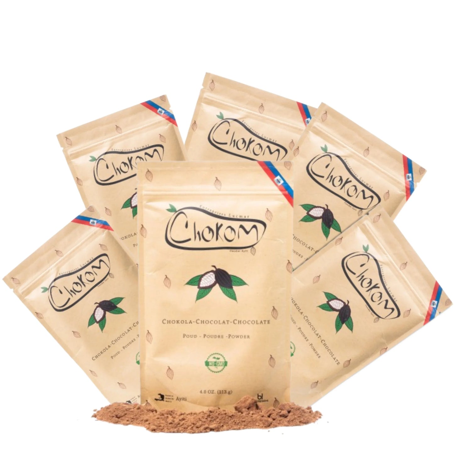 Chokom Organic Haitian Chocolate Powder - Premium Mountain-Grown Cocoa with Lime (6-Pack)