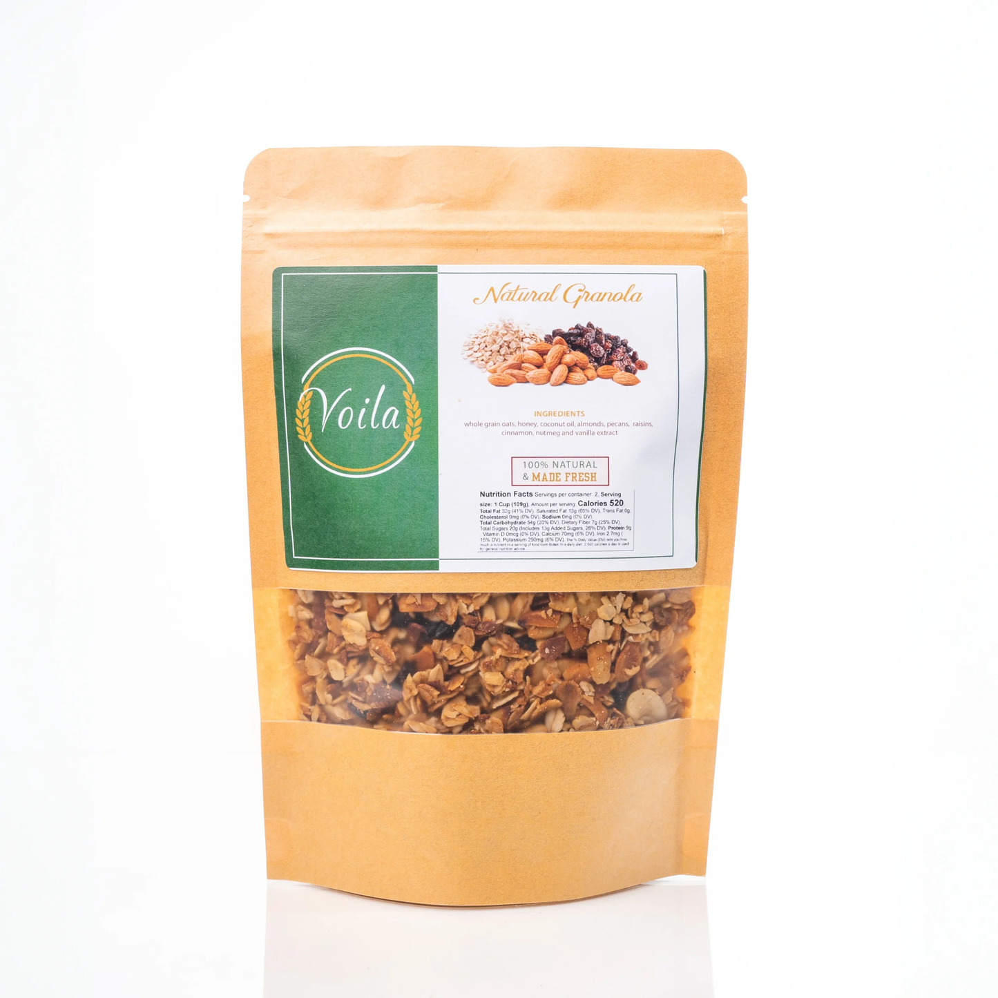 Organic Voila Granola 6-Pack - Premium Whole Grain Breakfast Cereal Bulk Value - Pecan Almond Raisin or Walnut Raisin