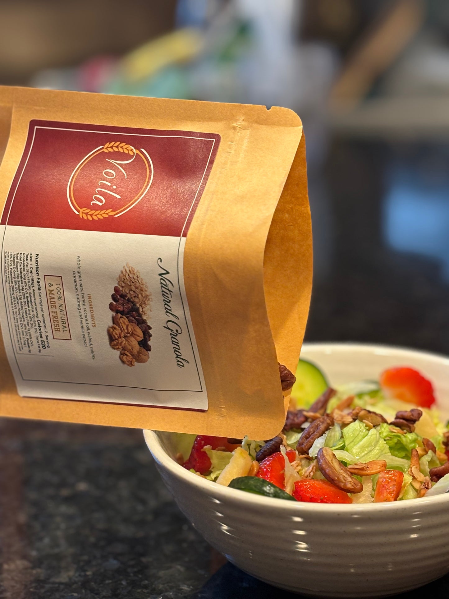 Voila Natural Granola - Organic Whole Grain Breakfast Cereal (Pecan Almond or Walnut Raisin)