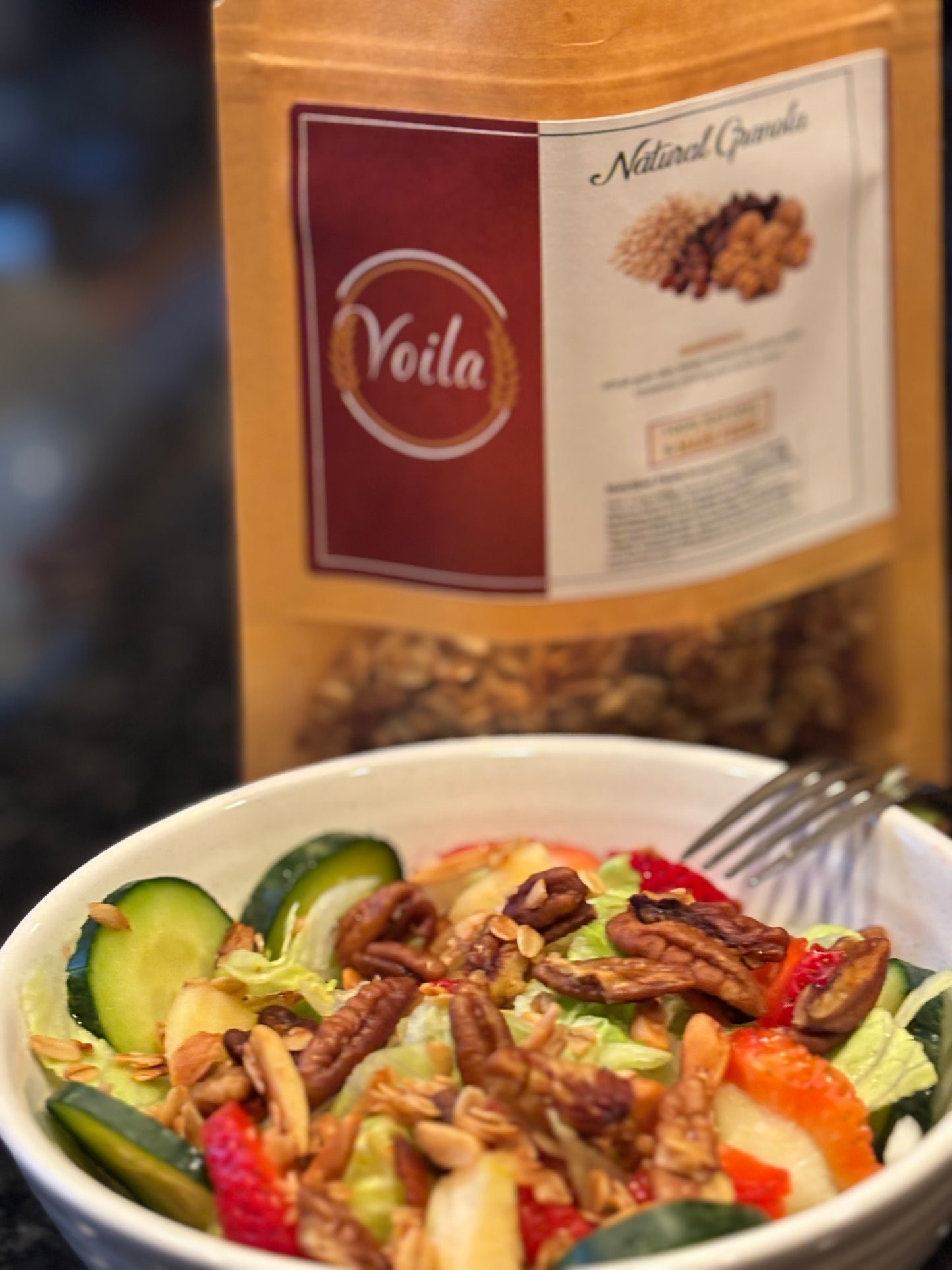Voila Natural Granola - Organic Whole Grain Breakfast Cereal (Pecan Almond or Walnut Raisin)