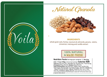 Voila Natural Granola - Organic Whole Grain Breakfast Cereal (Pecan Almond or Walnut Raisin)