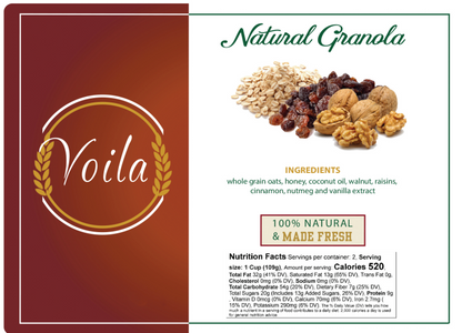 Voila Natural Granola - Organic Whole Grain Breakfast Cereal (Pecan Almond or Walnut Raisin)