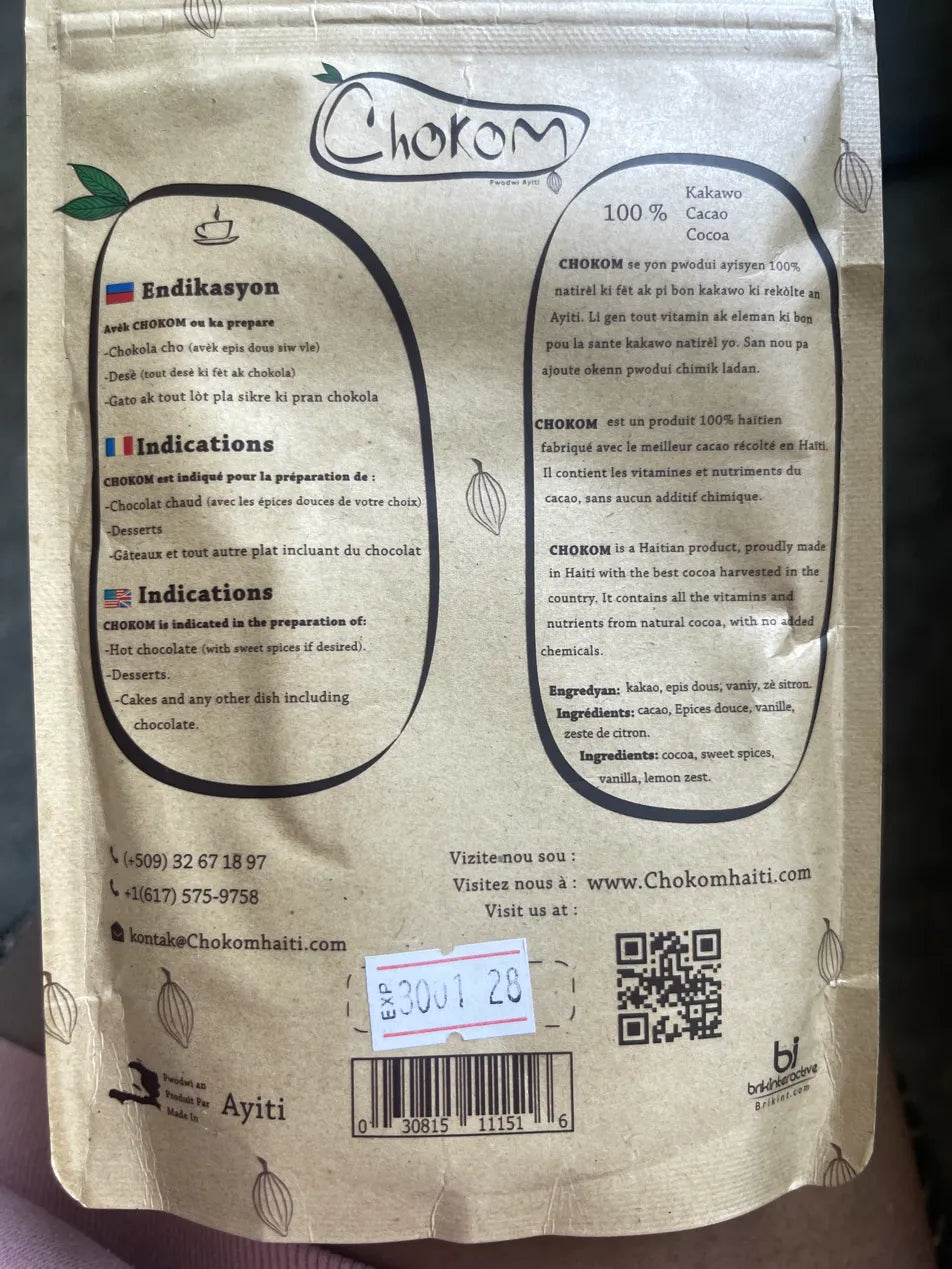 Chokom Organic Haitian Chocolate Powder - Premium Mountain-Grown Cocoa with Lime (Single)